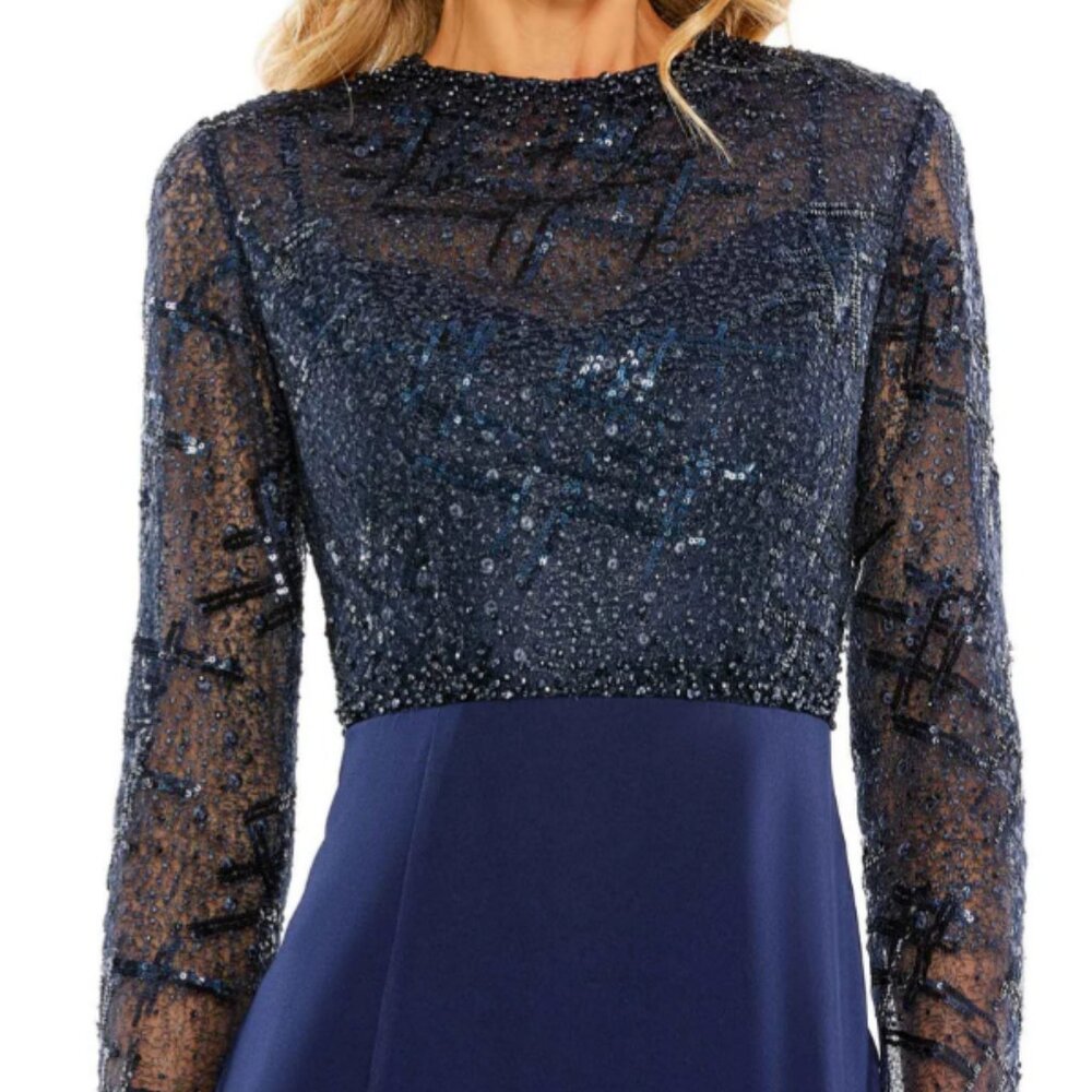 Mac Duggal (303) 20340 EMBELLISHED HIGH NECK BODICE FAUX WRAP GOWN size 10 $598